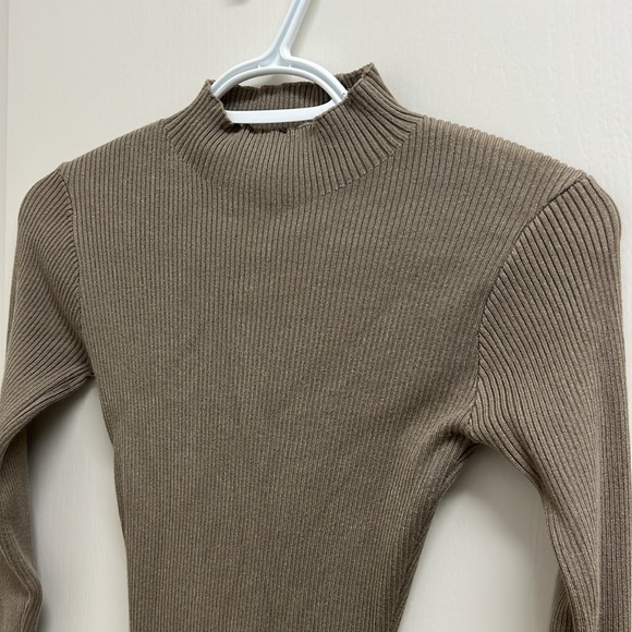 Maxi Mock Neck Long Sleeve Sweater Dress with Slit | Size S Light Brown - Picture 6 of 7